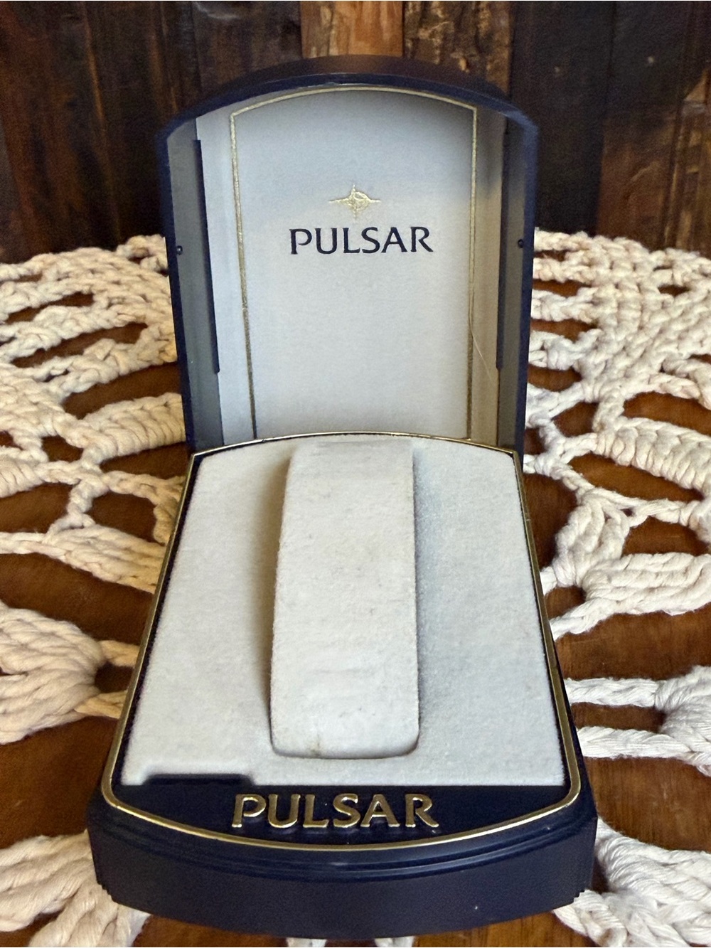 Vintage Pulsar Watch Presentation Box Case Blue Gold Trim Display Box Only